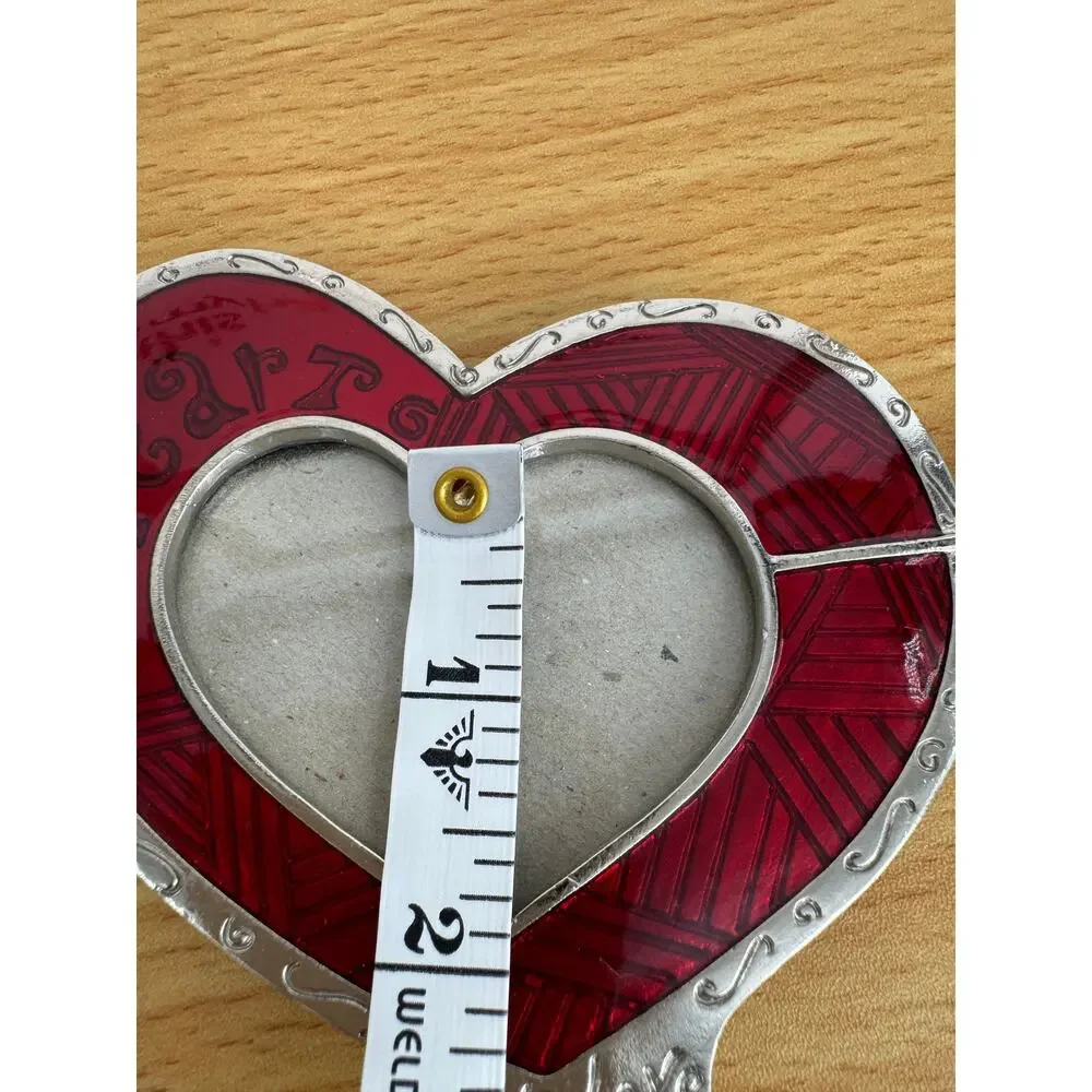 VTG heart shaped photo frame cupid arrow enamel red silver tone desktop love